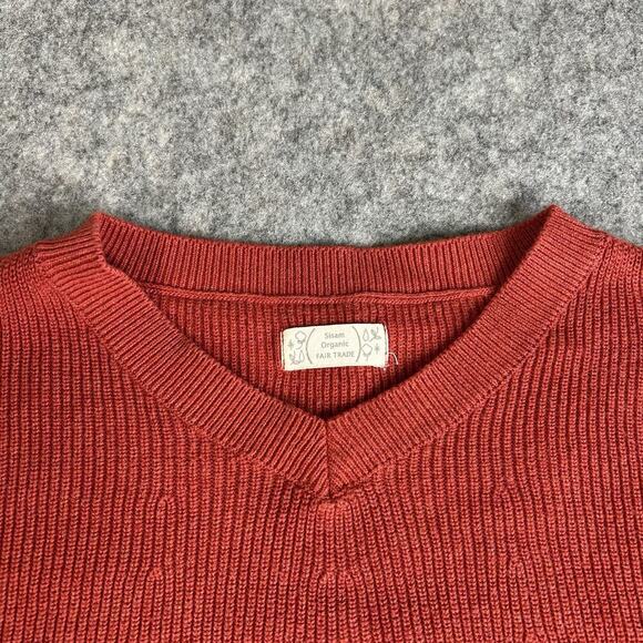 Sisam Sweater Womens Medium Orangic Cotton Fair Trade V-Neck Pullover Red - Picture 3 of 7